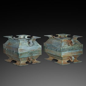 A PAIR OF CHINESE BRONZE VESSELS FROM THE SHANG AND ZHOU DYNASTIES