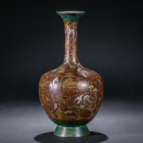 CHINESE WARRING STATES PERIOD GOLD AND SILVER LONG-NECKED VASE