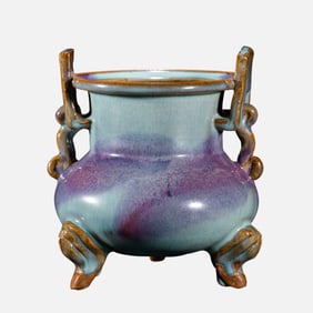 CHINESE NORTHERN SONG DYNASTY JUNYAO SKY BLUE GLAZE DOUBLE-HANDLED TRIPOD CENSER