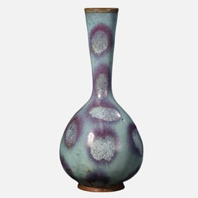 JUNYAO SKY BLUE GLAZE HANGING RED LONG NECK VASE, NORTHERN SONG DYNASTY, CHINA