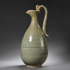 YUE KILN CELADON DRAGON-HANDLED POT, CHINESE NORTHERN AND SOUTHERN DYNASTIES