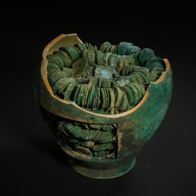 ANCIENT CHINESE COPPER MONEY JAR