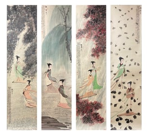 FU BAOSHI(1904-1965)FOUR INK PAINTINGS ON PAPER, EACH MOUNTED AS A HANGING SCROLL