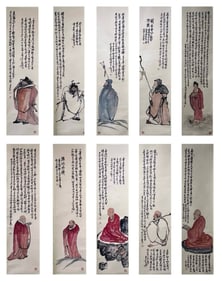 WU CHANGSHUO(1844-1927)TEN INK PAINTINGS ON PAPER, EACH MOUNTED AS A HANGING SCROLL
