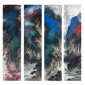 ZHANG DAQIAN(1899-1983)FOUR INK PAINTINGS ON PAPER, EACH MOUNTED AS A HANGING SCROLL
