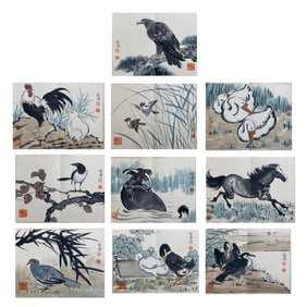 XU BEIHONG(1895-1953)A SET OF TEN CHINESE INK PAINTINGS ON PAPER, MOUNTED AS AN ALBUM.