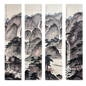 FU BAOSHI(1904-1965)FOUR INK PAINTINGS ON PAPER, EACH MOUNTED AS A HANGING SCROLL.