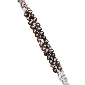 CGRL 18KGOLD DIAMOND INLAID NATURAL PEARL BRACELET