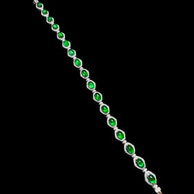18KGOLD DIAMOND INLAID NATURAL EMERALD BRACELET