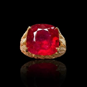 18KGOLD DIAMOND INLAID NATURAL RED TOURMALINE RING