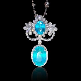 18KGOLD AND DIAMOND NECKLACE WITH PARAIBA GEMSTONES