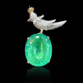 18KGOLD AND DIAMOND INLAID PARAIBA BROOCH/PENDANT