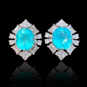A PAIR18KGOLD AND DIAMOND EARRINGS INLAID WITH PARAIBA GEMSTONES