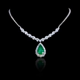 GUILD 18KGOLD DIAMOND INLAID NATURAL EMERALD GEMSTONE NECKLACE