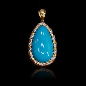 18KGOLD DIAMOND INLAID NATURAL TURQUOISE PENDANT