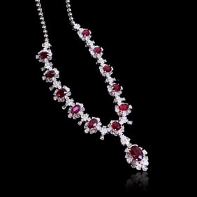 CGRL 18KGOLD DIAMOND INLAID NATURAL RUBY NECKLACE/EVENING NECKLACES