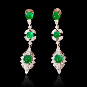 CGRLA PAIR18KGOLD DIAMOND INLAID NATURAL EMERALD EARRINGS