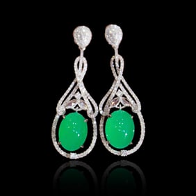CGRLA PAIR18KGOLD DIAMOND INLAID NATURAL EMERALD EARRINGS