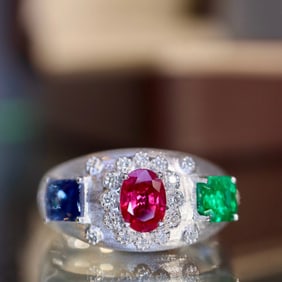 CGRL 18KGOLD DIAMOND INLAID SAPPHIRE RING