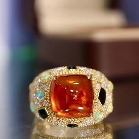 CGRL 18KGOLD DIAMOND INLAID NATURAL GEMSTONE RING