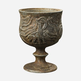 Bactrian Chlorite Stone Vase Engraved With Deer And Tree Motif [15 x 20cm, 2.2kg]