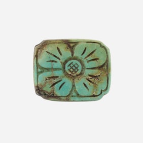 Ancient Chines Turquoise Pendant Decorated Beautifully With Flower Motif Design [2.1 x 2.6cm, 9gram]
