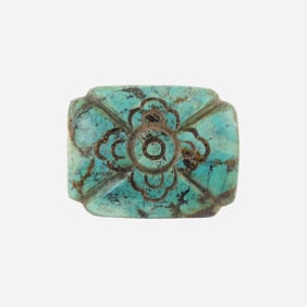 Ancient Chines Turquoise Pendant Decorated Beautifully With Flower Motif Design[2.1 x 2.7cm, 10gram]