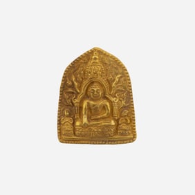 South East Asia Art Antique Gold Repousse Buddhist Votive Plaque Amulet Pendant[6.3 x 7.8cm, 28gram]