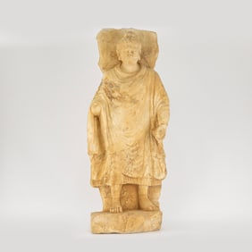 Indo Greek Gandharan Art Marble Stone Statue of a Standing Buddha [7 x 17in, 9kg]