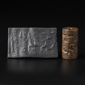 Bactrian Bronze Cylinder Seal Bead [3.2 x 5.7cm, 84gram]