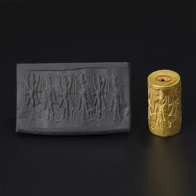 Near Eastern Ancient Bactrian 20k Gold Cylinder Seal [0.9 x 1.6cm, 4gram]