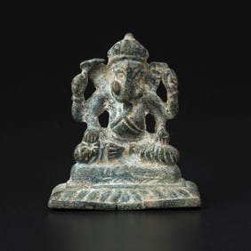 South Asian Indian Bronze Hindu Ganesha Sculpture Statue [6.2 x 5.4cm, 100gram]