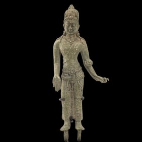 Antique South Indian Style Standing Vishnu or Bodhisattva Bronze Figure Statue 9th Century