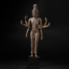South Indian Pallava Early Chola Art Bronze Eight-Armed Vishnu Statue [24.5 x 42.5cm, 9kg]