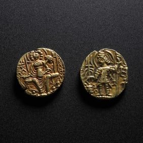 A set of pure gold coins from the Kushan Empire, dating from the 1st to 3rd centuries AD.