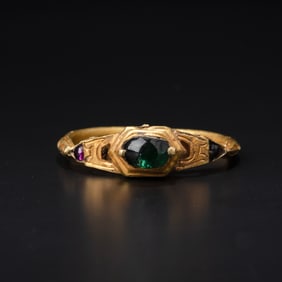 Ancient Gold Ring from Southeast Asia – Adorned with Gems [Ring Size : 11, 4gram]