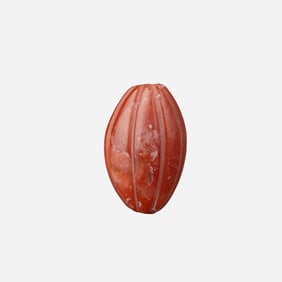 Himalayan Tibetan Carved Melon-Cut Pema Raka (Nán Hóng) Bead, Elongated Oval Shape