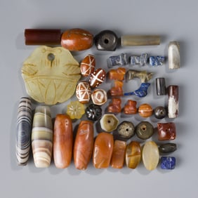 Group of Medieval Himalayan Silk Road Tibetan Etched Carnelian Beads (6th–17th Century AD) [39pcs,