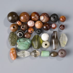 Collection of Turquoise, Crystal, and Eye Agate Beads – Medieval Himalayan Silk Road Tibetan