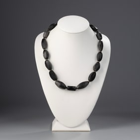 Stunning Carved Matte Onyx Centerpiece Antique Beads Strand
