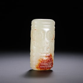 3rd century AD, Chinese Han Dynasty, Hetian white jade carving of animal face pattern.