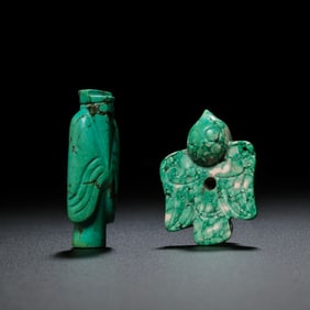 A group of turquoise stone figures/owls from the Han Dynasty of China, dating from the 1st to 3rd