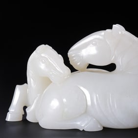18th-19th century, Hetian white jade double horses from the Qing Dynasty, China