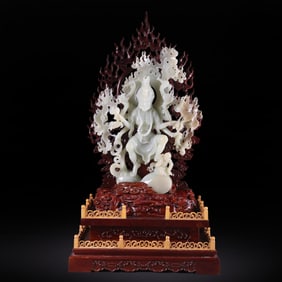 18th-century Chinese Qing Dynasty Hetian white jade standing statue of Acala.