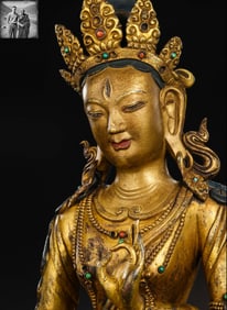 A Gilt-Bronze and Gem-Inlaid Figure of Tara,Ming Dynasty, 15th Century