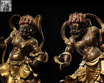 Gilt bronze standing statues of the "Hum and Ha Generals" from the Ming Dynasty (16th-17th