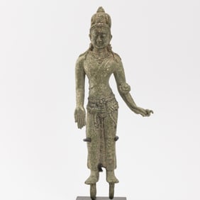 Antique South Indian Style Standing Vishnu or Bodhisattva Bronze Figure Statue 9th Century