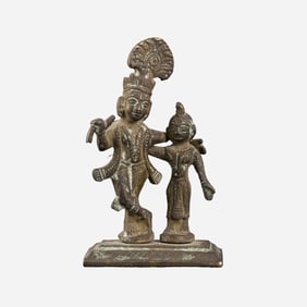 Antique Indian Bronze Radha Krishna Statue [10.1 x 6.2cm, 187gram]