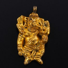 Circa 11th century, pure gold elephant god pendant from Southeast Asia