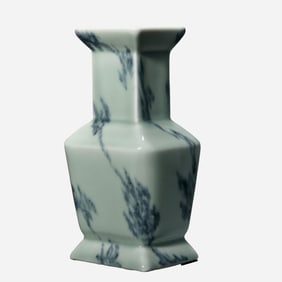An 18th-century Chinese Qing dynasty celadon square vase bearing the six-character mark "Made in the